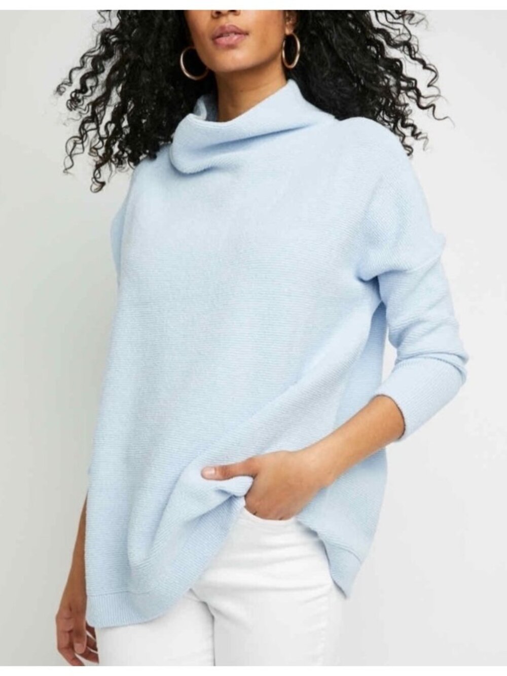 Free People Ottoman Slouchy Tunic Sweater Top Blue XL